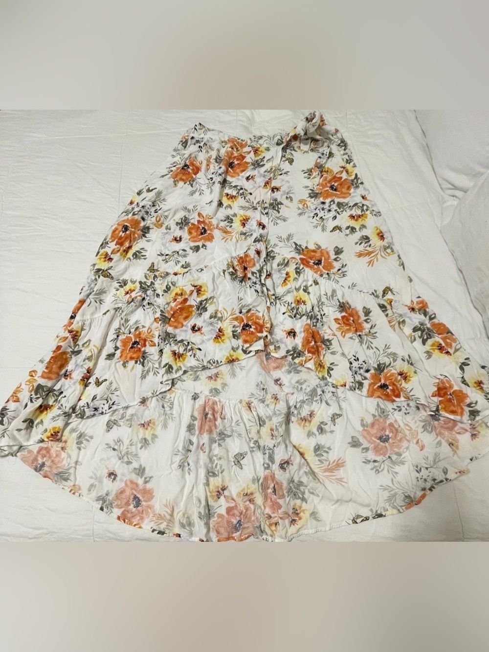 Torrid Floral Tiered Maxi Skirt - White with Orange Floral, Sz. XL, Like New.